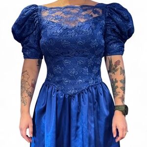 80s/90s royal blue STUNNING prom dress with poofy sleeves